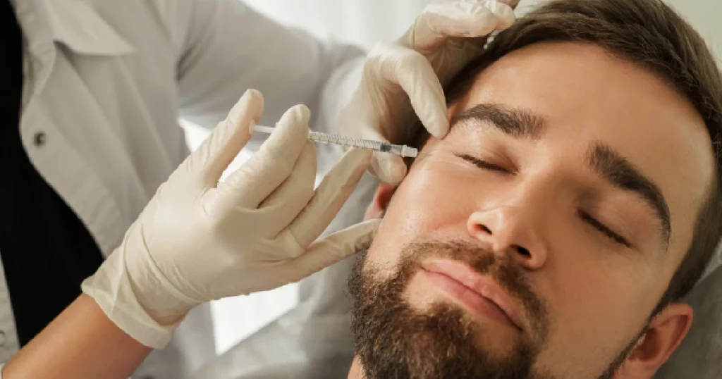 A Man receiving a dermal filler injection in Riverdale, UT
